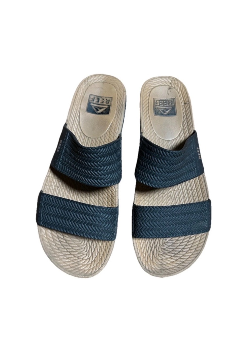 Reef Two-strap Slide Sandals in Beige and Black